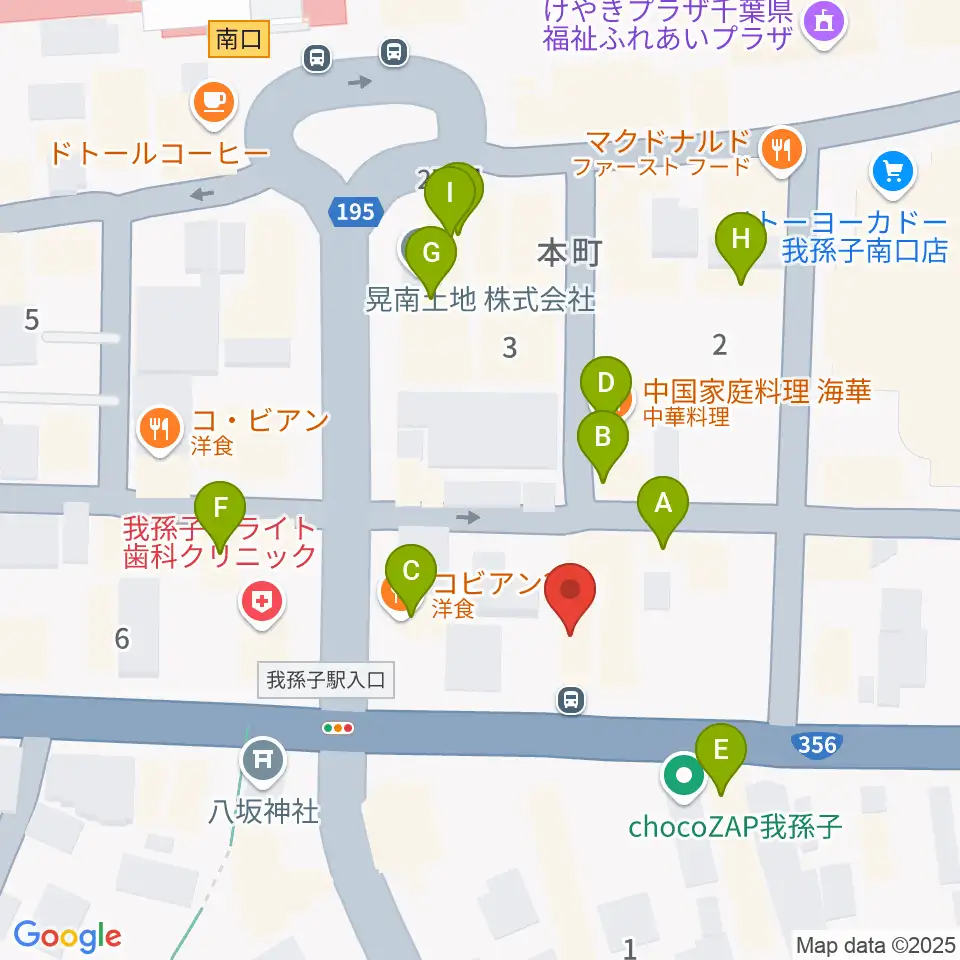 ミリオン楽器 我孫子センター周辺のファミレス・ファーストフード一覧地図