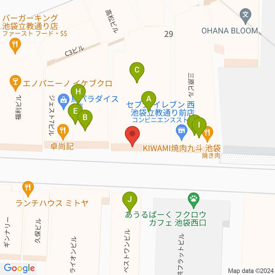 池袋サニースポット周辺のファミレス・ファーストフード一覧地図