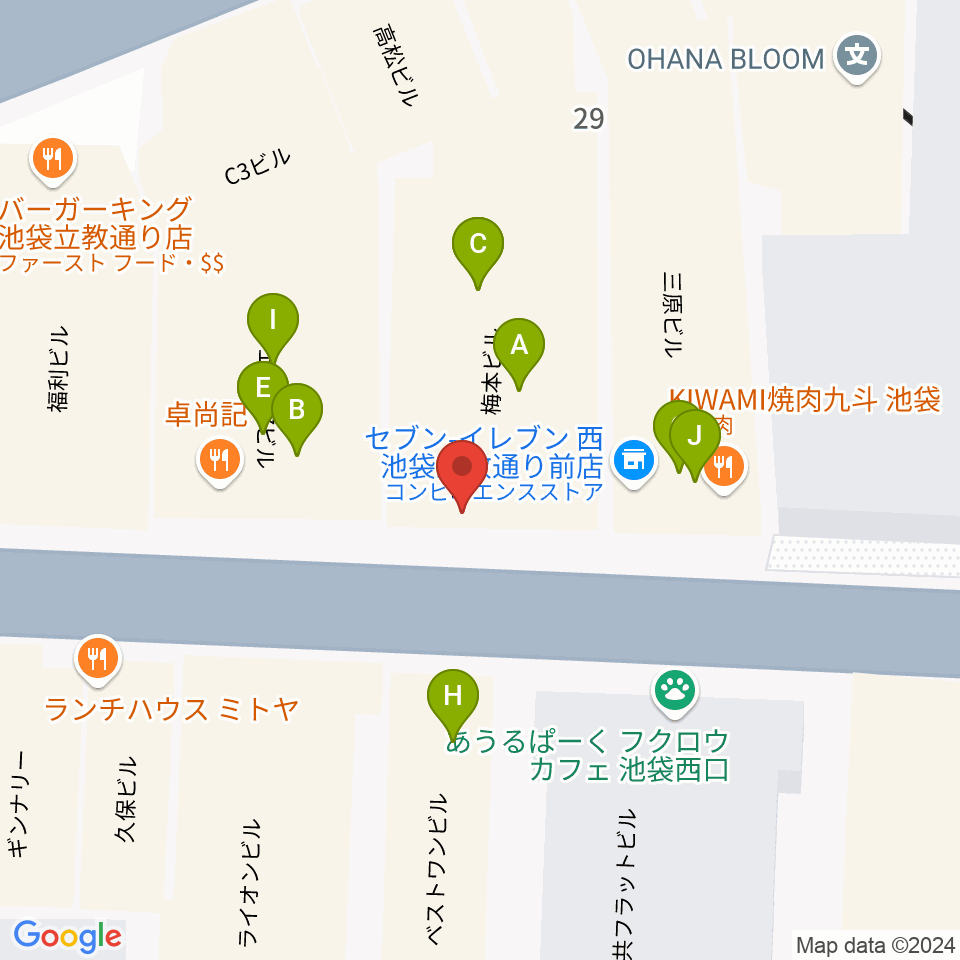 池袋サニースポット周辺のファミレス・ファーストフード一覧地図