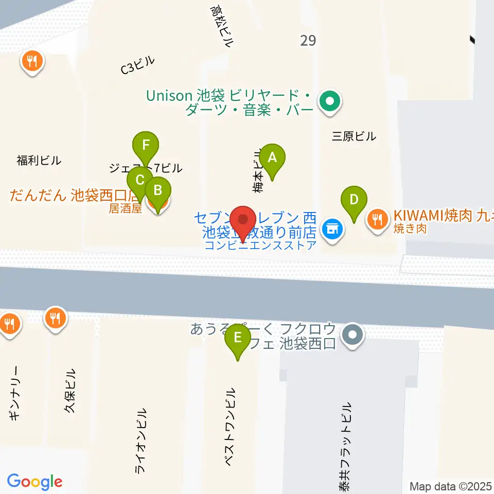 池袋サニースポット周辺のファミレス・ファーストフード一覧地図