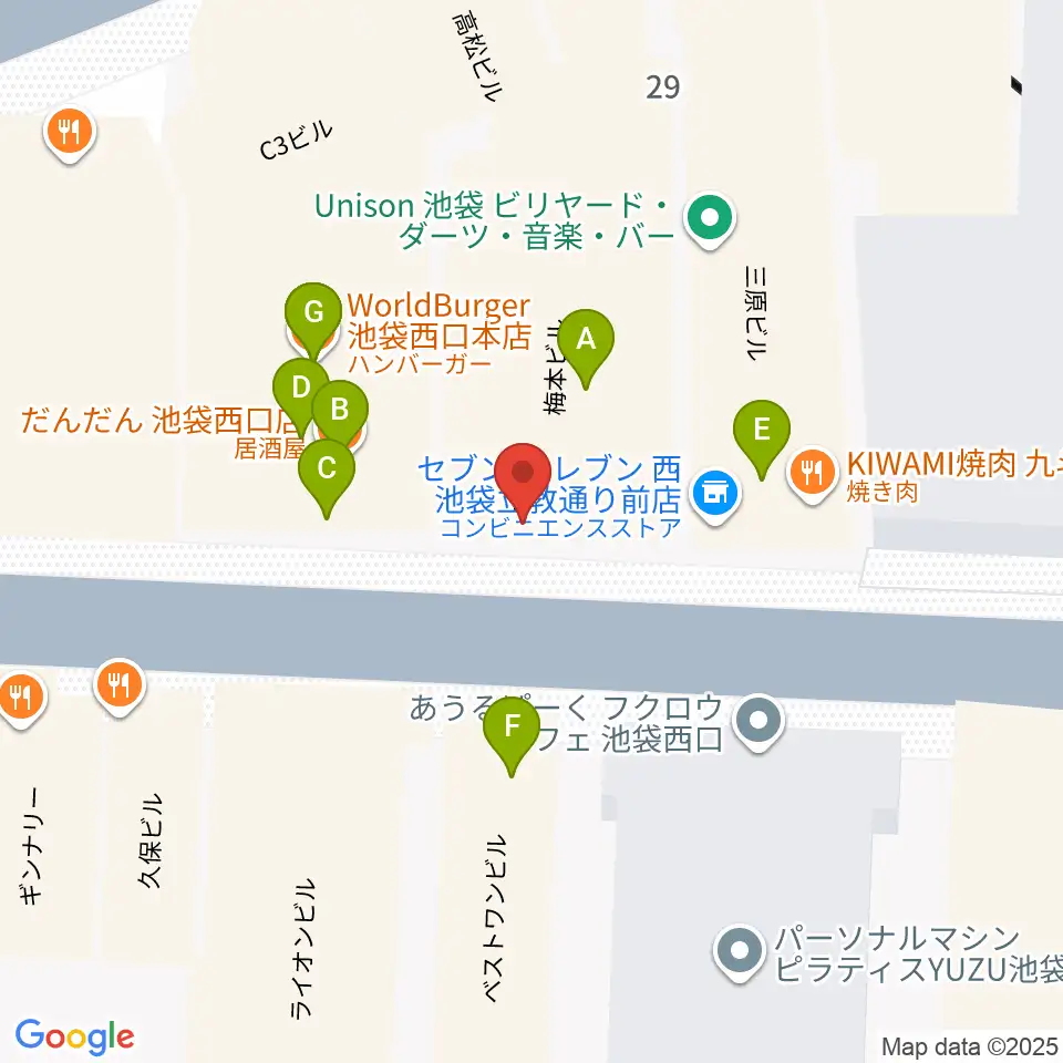 池袋サニースポット周辺のファミレス・ファーストフード一覧地図