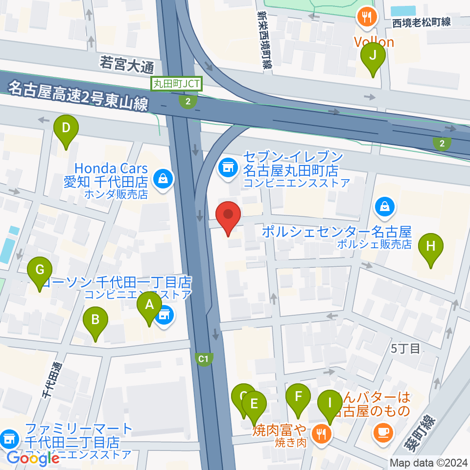 島村楽器 名古屋ギター&リペア店周辺のファミレス・ファーストフード一覧地図