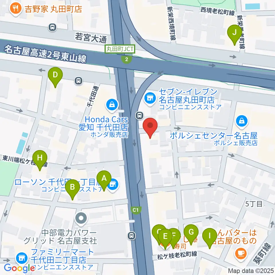 島村楽器 名古屋ギター&リペア店周辺のファミレス・ファーストフード一覧地図