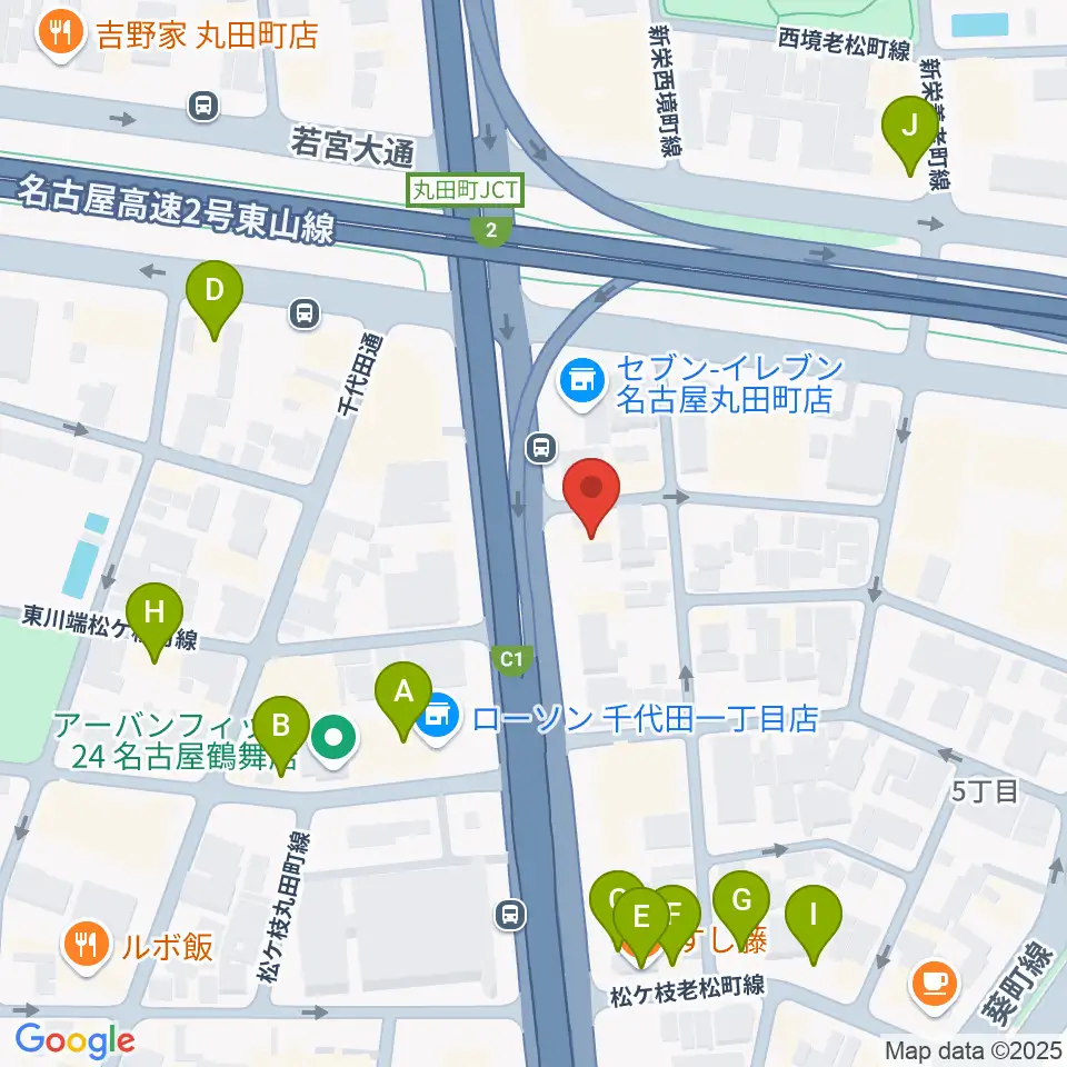 島村楽器 名古屋ギター&リペア店周辺のファミレス・ファーストフード一覧地図