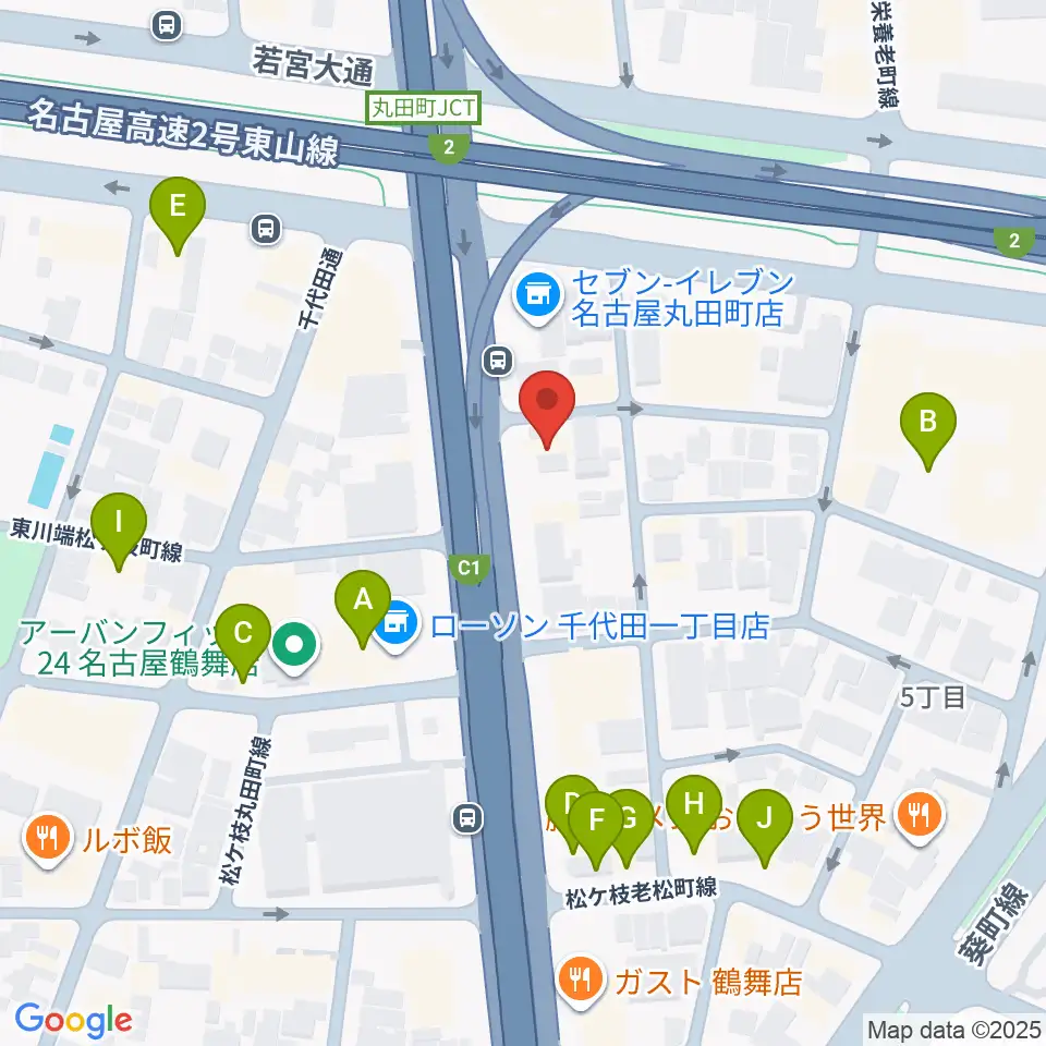 島村楽器 名古屋ギター&リペア店周辺のファミレス・ファーストフード一覧地図