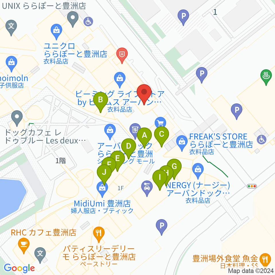 島村楽器ららぽーと豊洲店周辺のファミレス・ファーストフード一覧地図