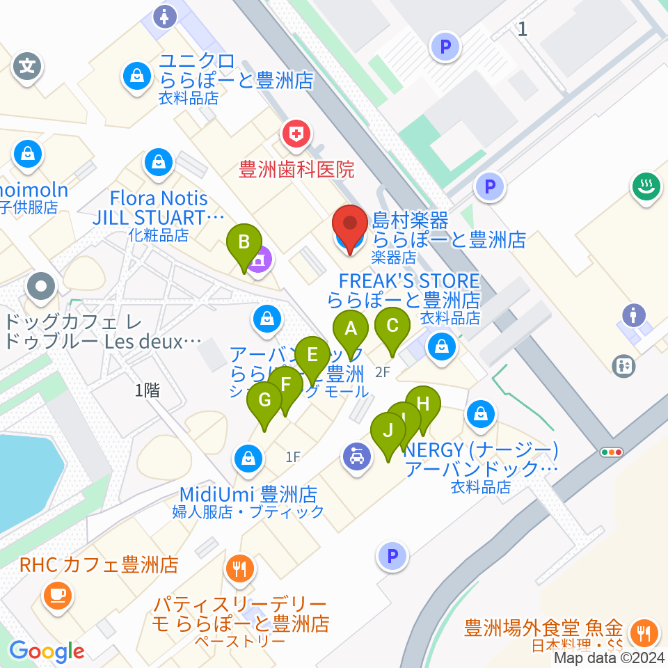 島村楽器ららぽーと豊洲店周辺のファミレス・ファーストフード一覧地図