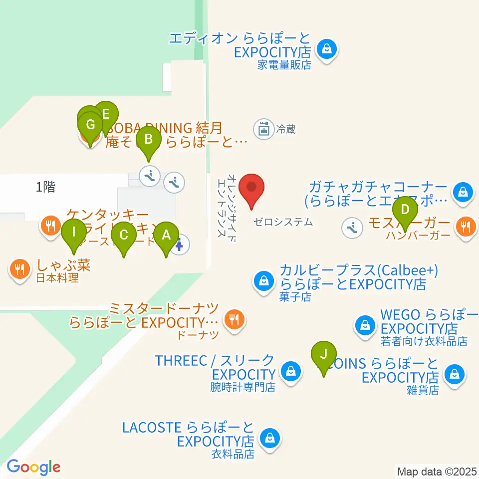 島村楽器ららぽーとEXPOCITY店周辺のファミレス・ファーストフード一覧地図