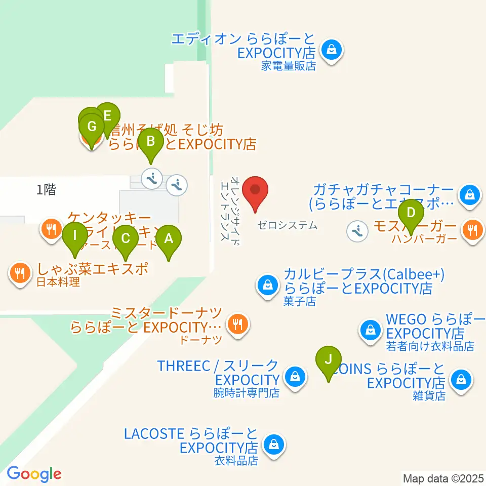 島村楽器ららぽーとEXPOCITY店周辺のファミレス・ファーストフード一覧地図