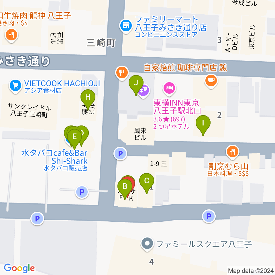 八王子ぐるまま周辺のファミレス・ファーストフード一覧地図