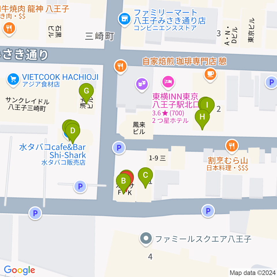 八王子ぐるまま周辺のファミレス・ファーストフード一覧地図