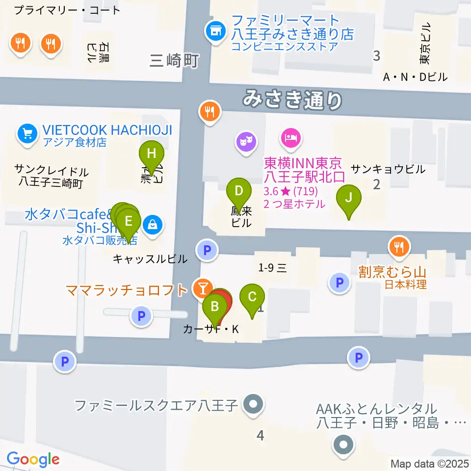 八王子ぐるまま周辺のファミレス・ファーストフード一覧地図