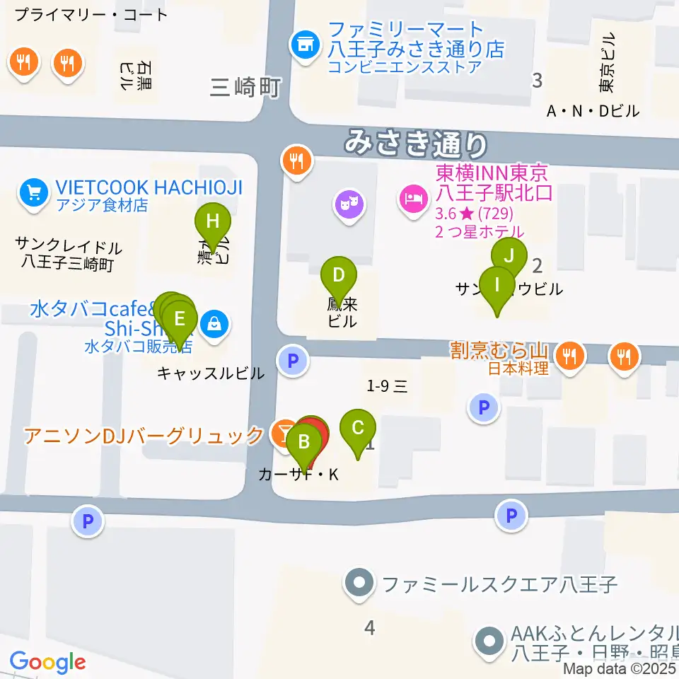 八王子ぐるまま周辺のファミレス・ファーストフード一覧地図