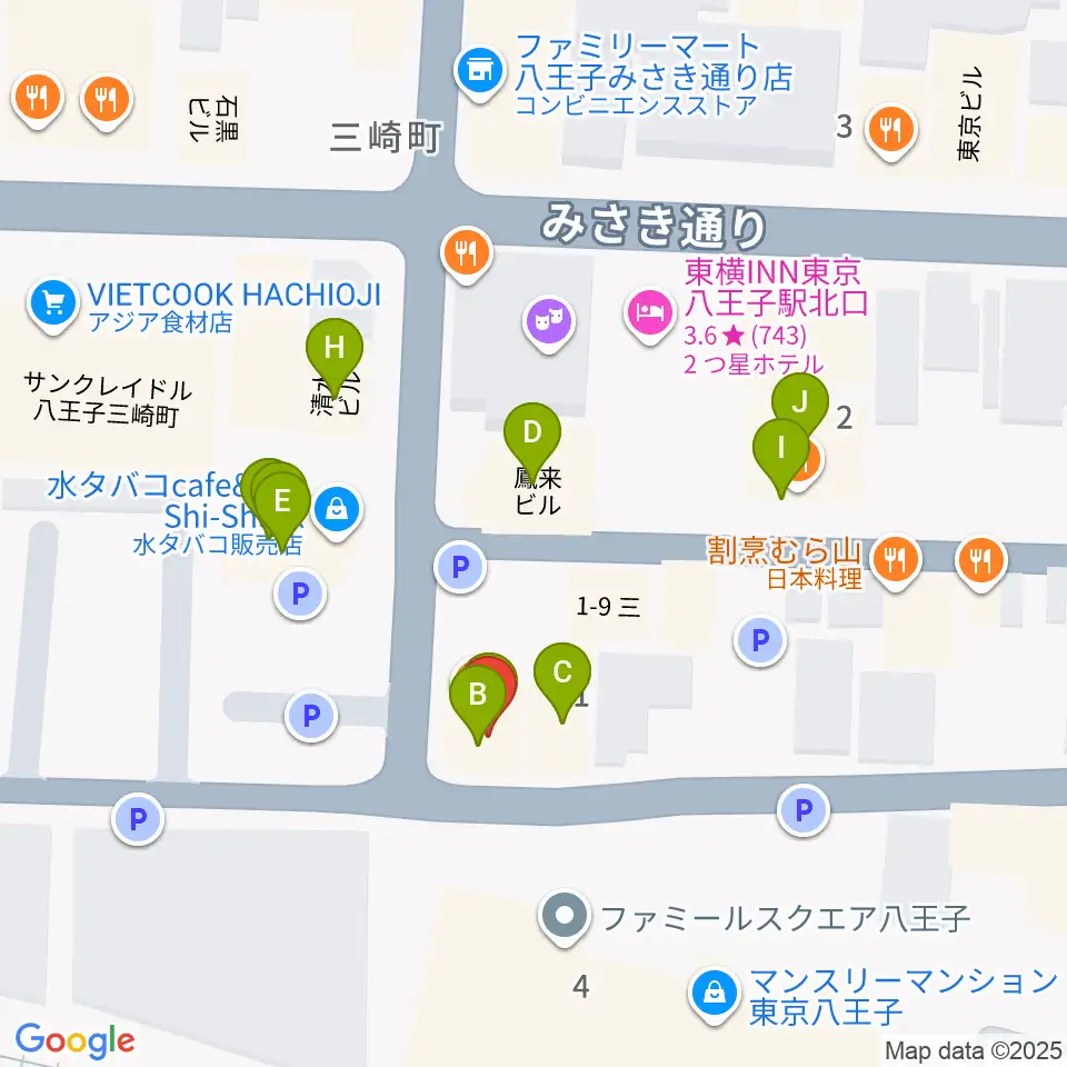 八王子ぐるまま周辺のファミレス・ファーストフード一覧地図
