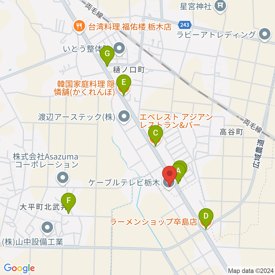 FMくらら857周辺のファミレス・ファーストフード一覧地図