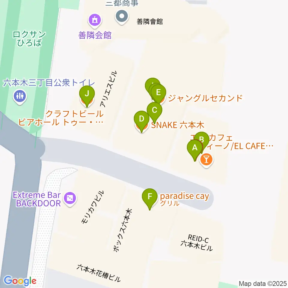 六本木REAL DIVA'S周辺のファミレス・ファーストフード一覧地図