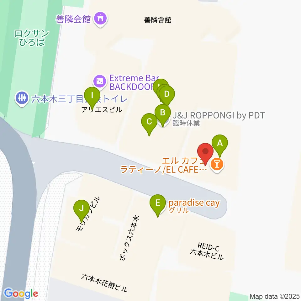 六本木REAL DIVA'S周辺のファミレス・ファーストフード一覧地図