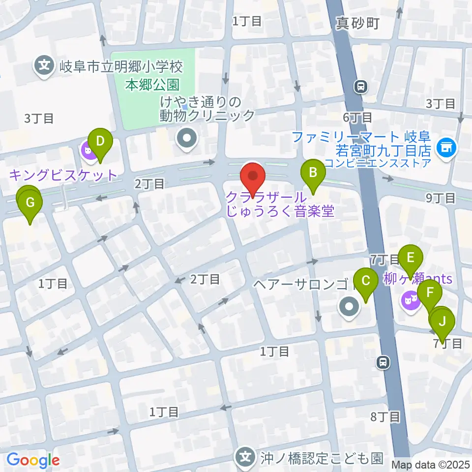 クララザール じゅうろく音楽堂周辺のファミレス・ファーストフード一覧地図