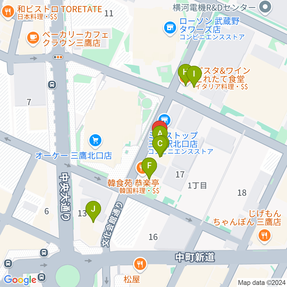 SONIDO II周辺のファミレス・ファーストフード一覧地図