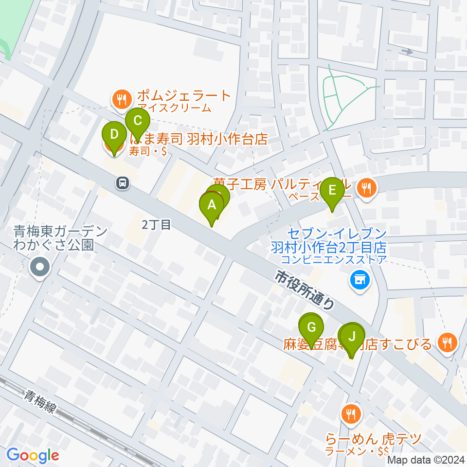 小作パーパス周辺のファミレス・ファーストフード一覧地図