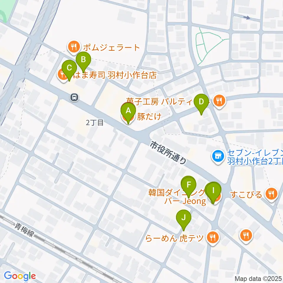 小作パーパス周辺のファミレス・ファーストフード一覧地図