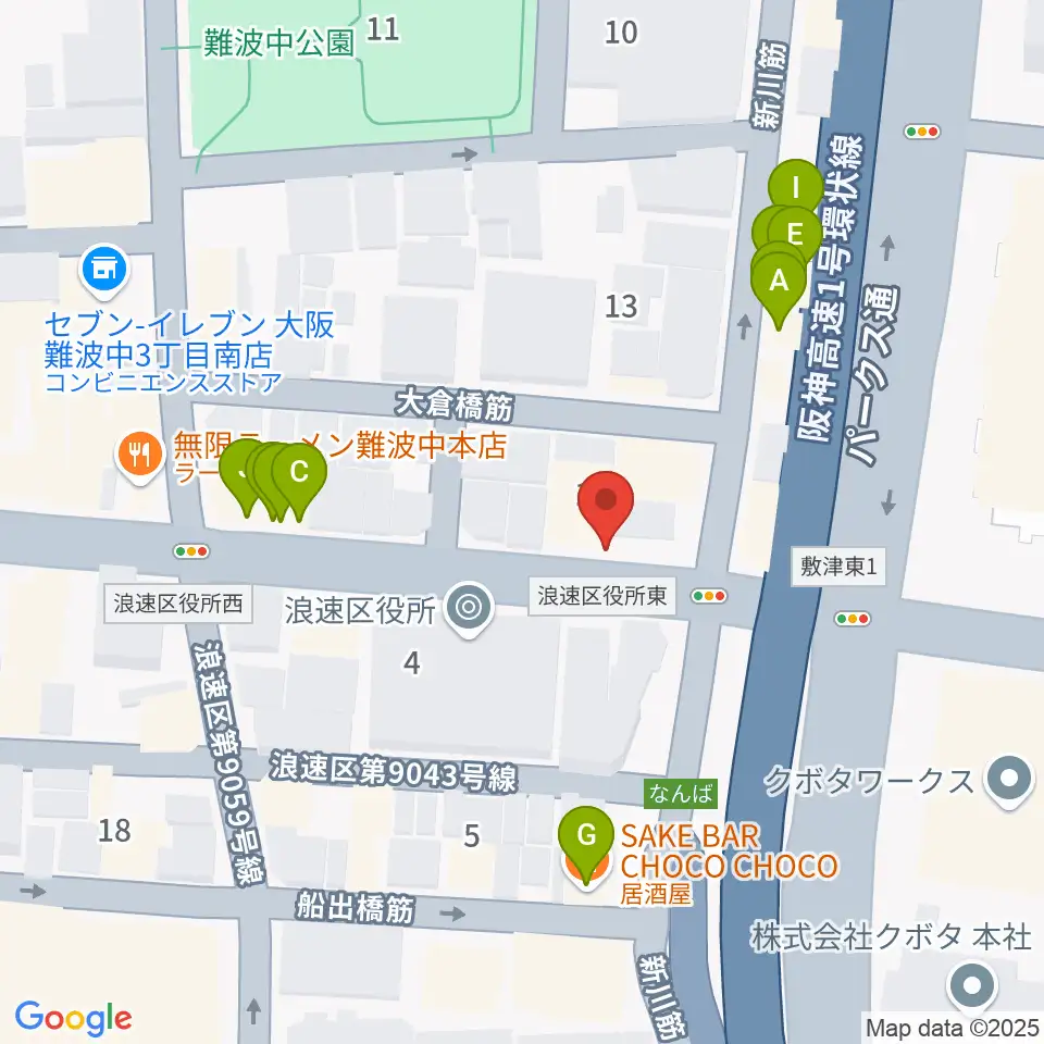 難波ベアーズ周辺のファミレス・ファーストフード一覧地図