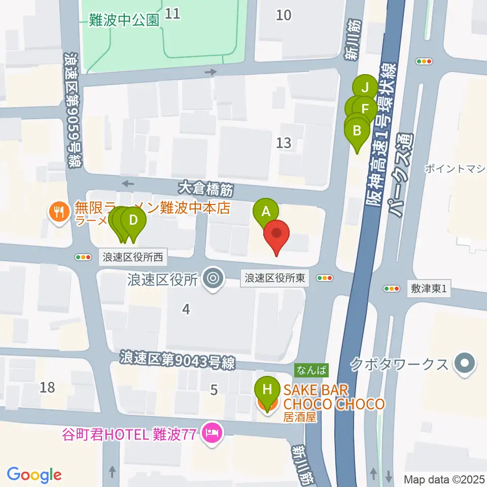 難波ベアーズ周辺のファミレス・ファーストフード一覧地図