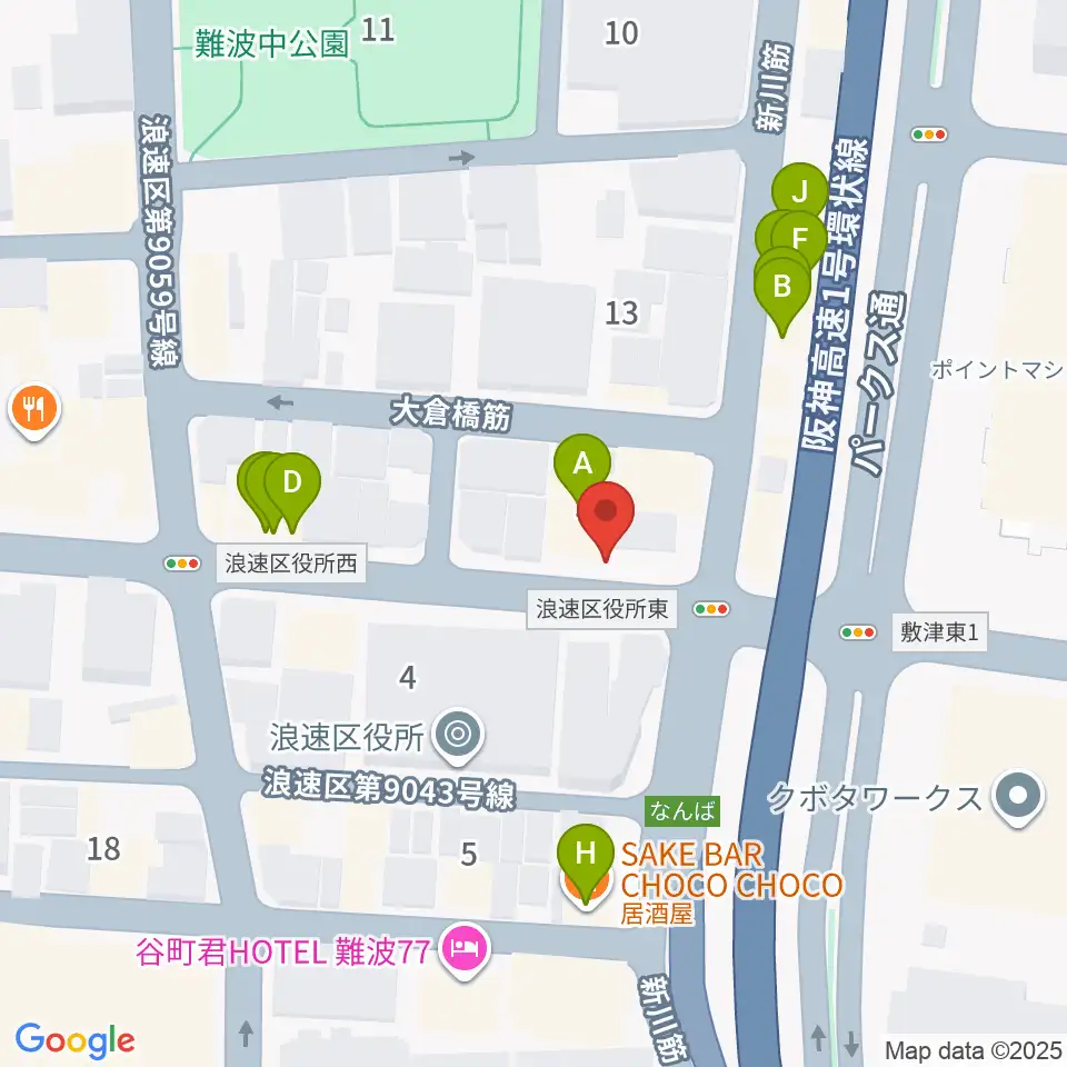 難波ベアーズ周辺のファミレス・ファーストフード一覧地図