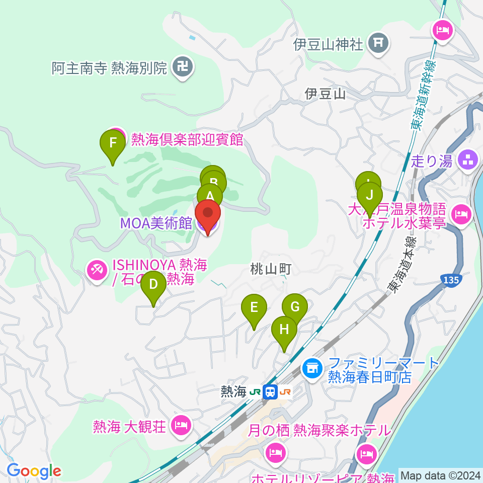 MOA美術館周辺のファミレス・ファーストフード一覧地図