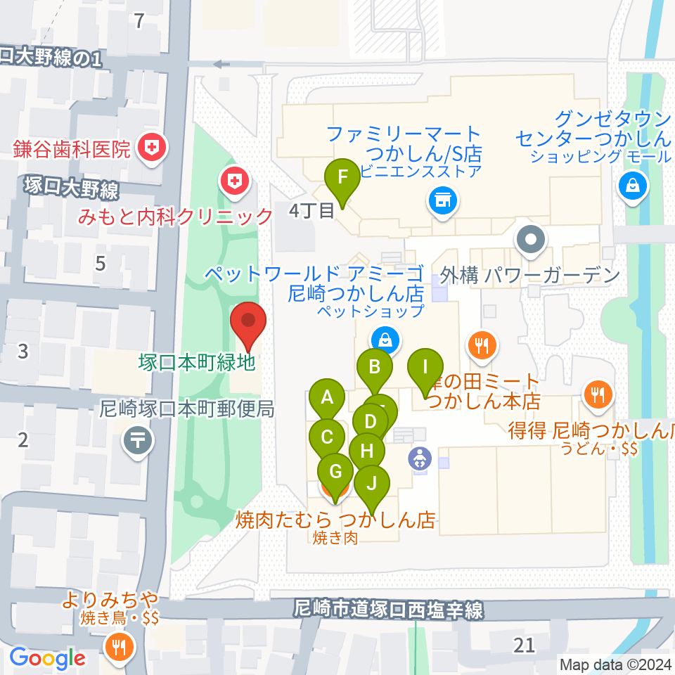 ローゼンビートクライネルザール周辺のファミレス・ファーストフード一覧地図