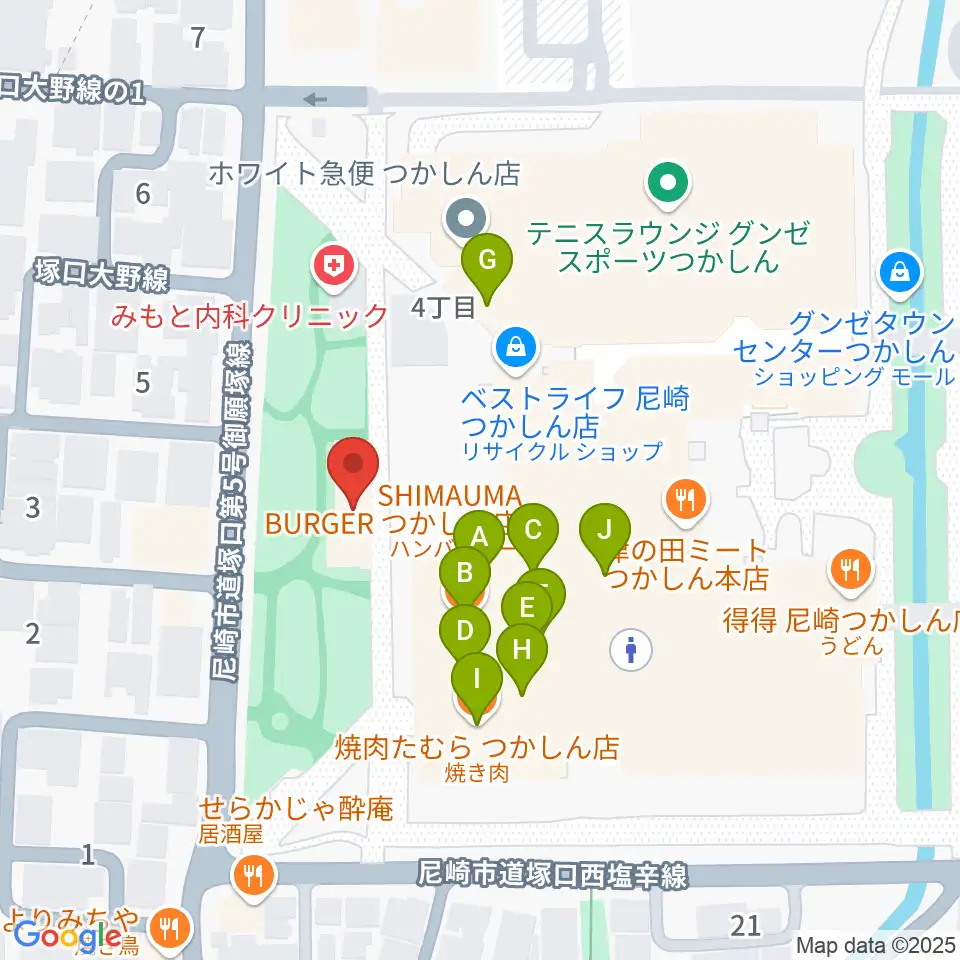 ローゼンビートクライネルザール周辺のファミレス・ファーストフード一覧地図