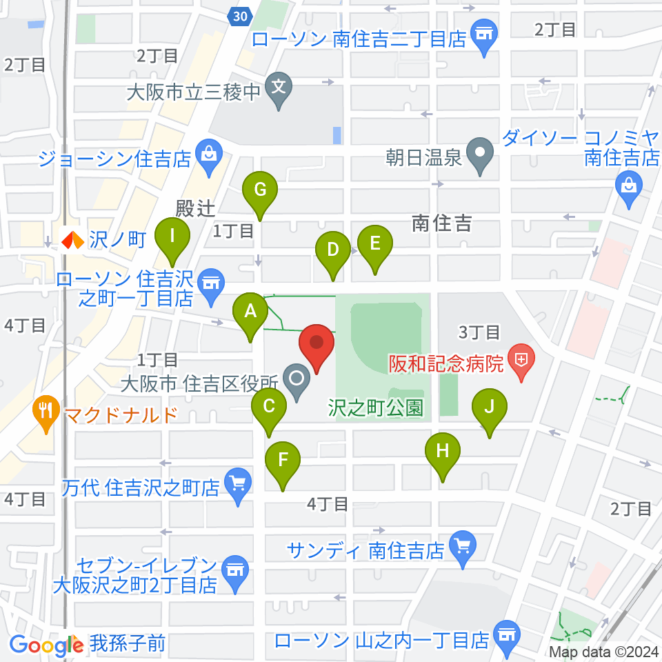 錦秀会 住吉区民センター周辺のファミレス・ファーストフード一覧地図