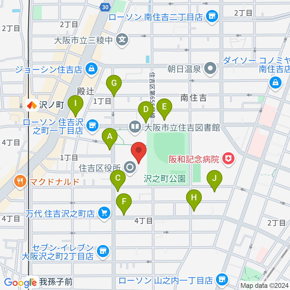 錦秀会 住吉区民センター周辺のファミレス・ファーストフード一覧地図