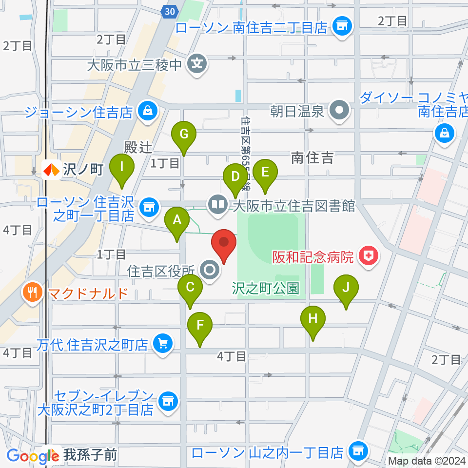 錦秀会 住吉区民センター周辺のファミレス・ファーストフード一覧地図