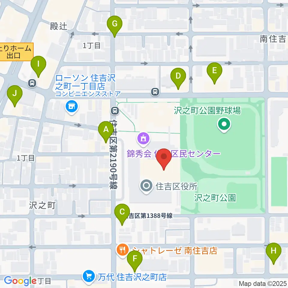 錦秀会 住吉区民センター周辺のファミレス・ファーストフード一覧地図