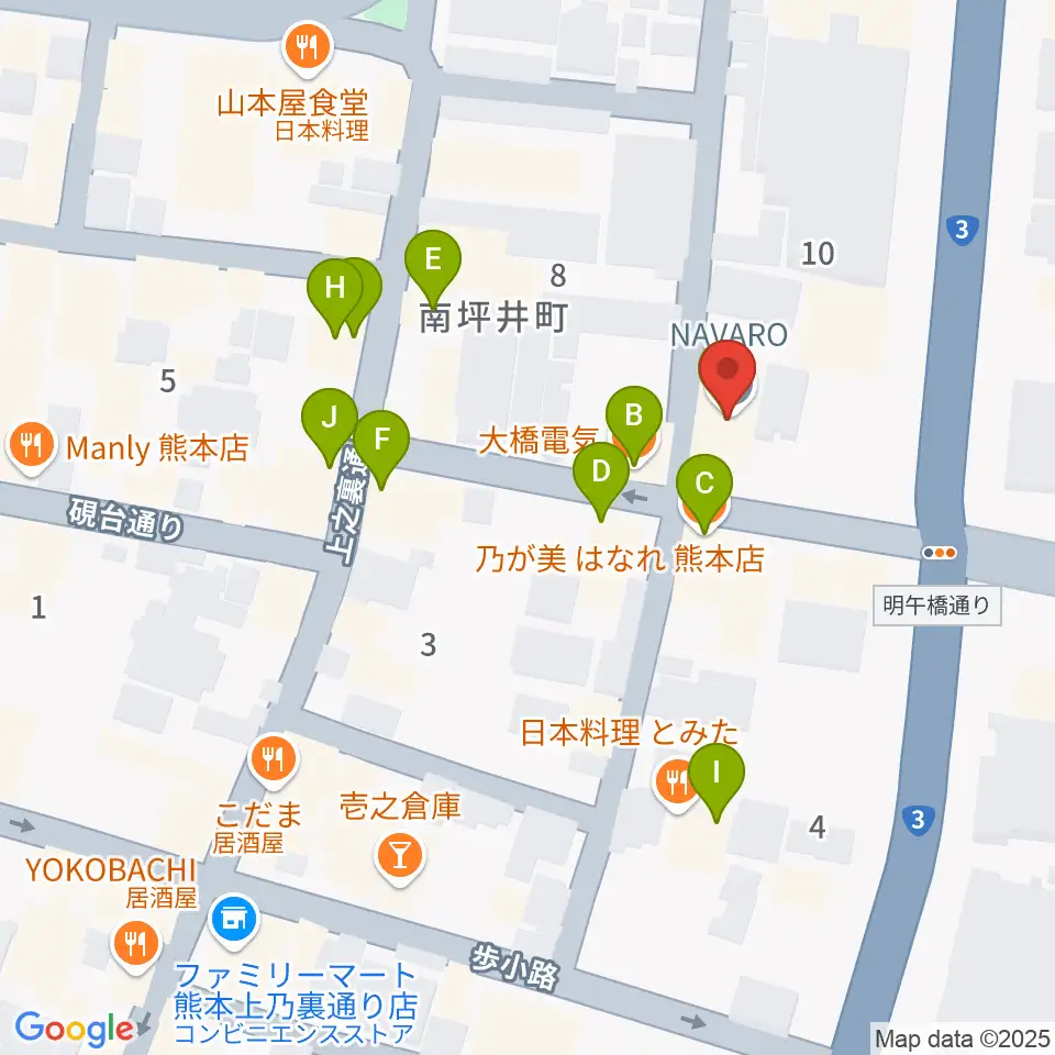 熊本NAVARO周辺のファミレス・ファーストフード一覧地図