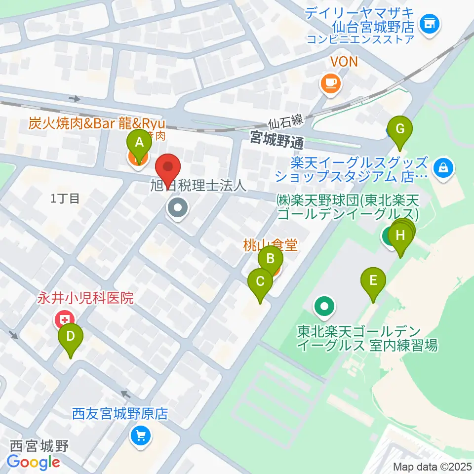 ギターハウスフレット周辺のファミレス・ファーストフード一覧地図