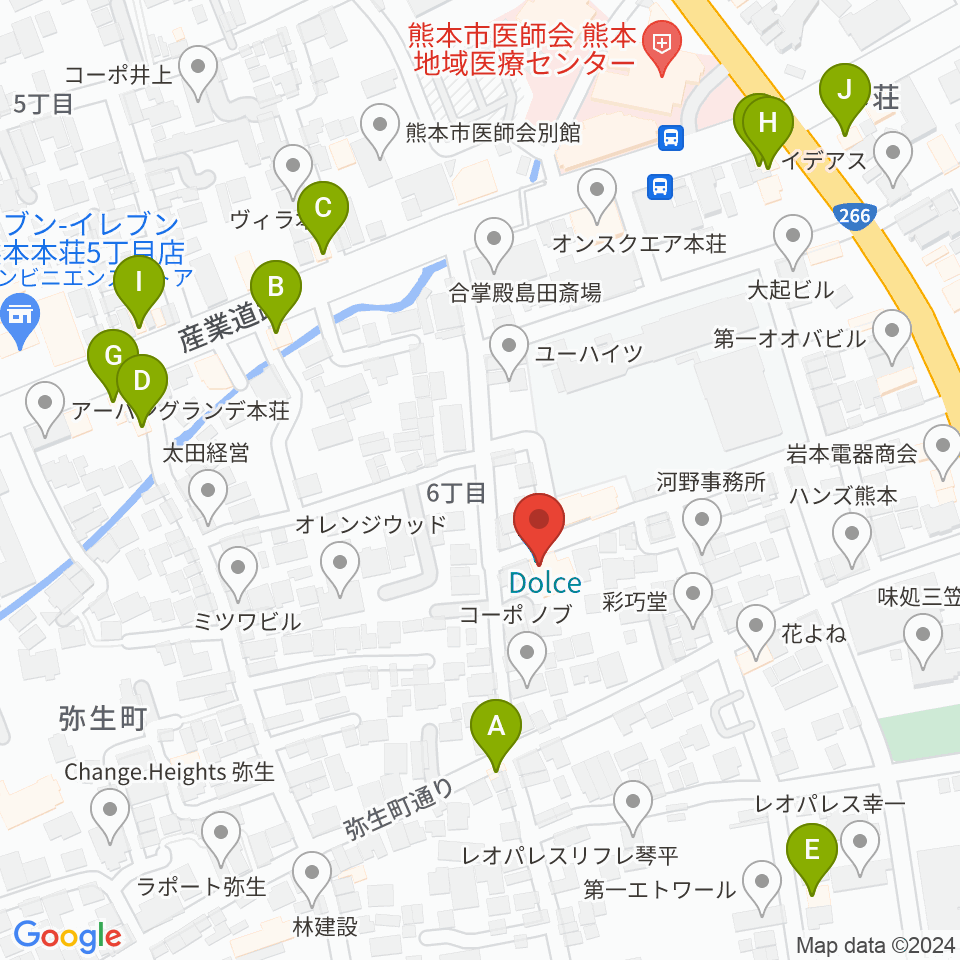 熊本サロンDOLCE周辺のファミレス・ファーストフード一覧地図