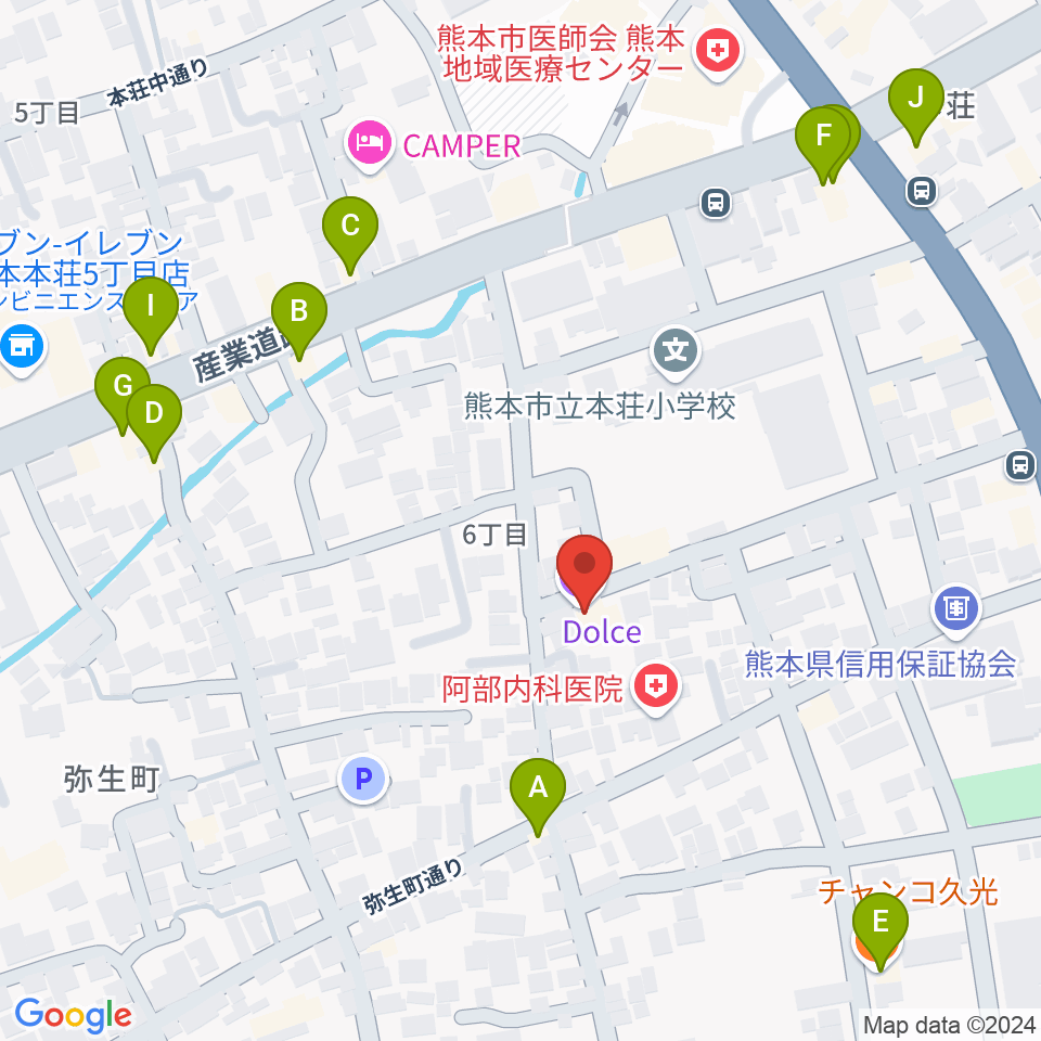 熊本サロンDOLCE周辺のファミレス・ファーストフード一覧地図