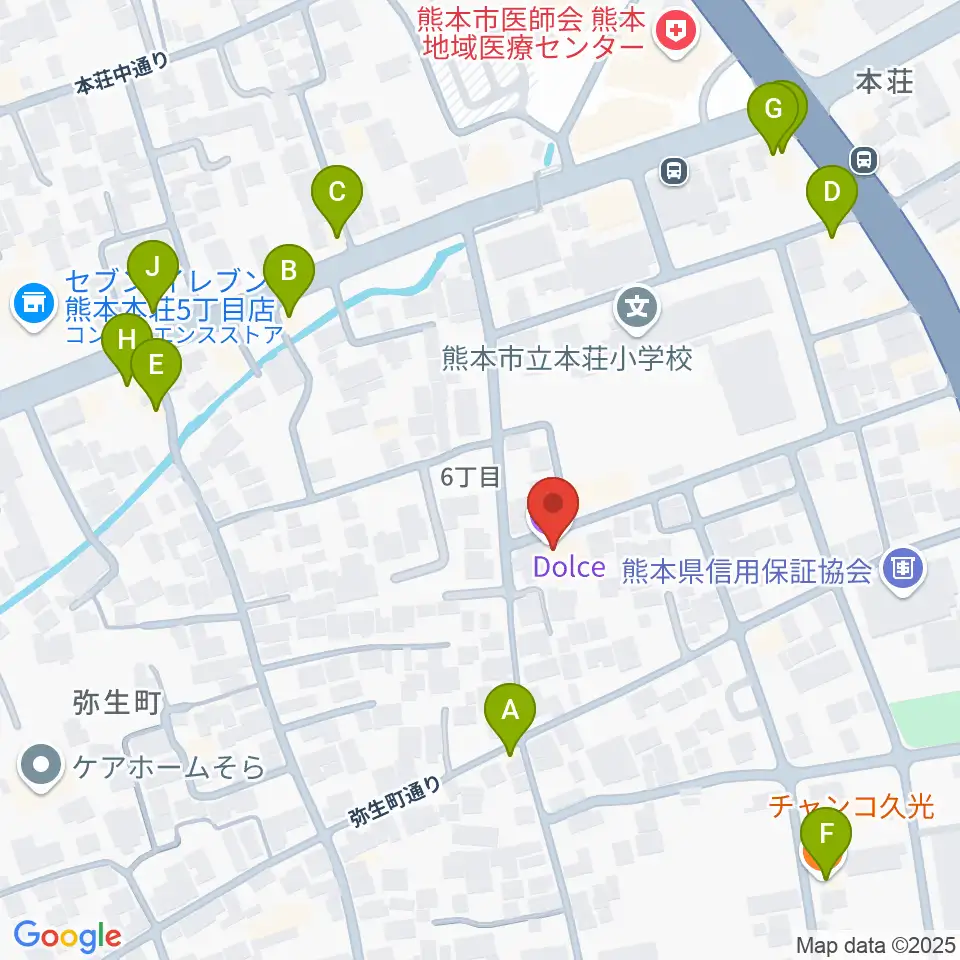 熊本サロンDOLCE周辺のファミレス・ファーストフード一覧地図