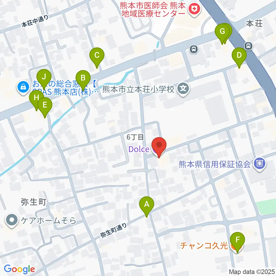 熊本サロンDOLCE周辺のファミレス・ファーストフード一覧地図