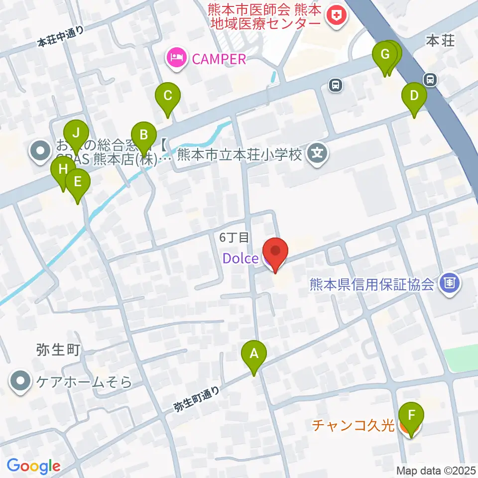熊本サロンDOLCE周辺のファミレス・ファーストフード一覧地図