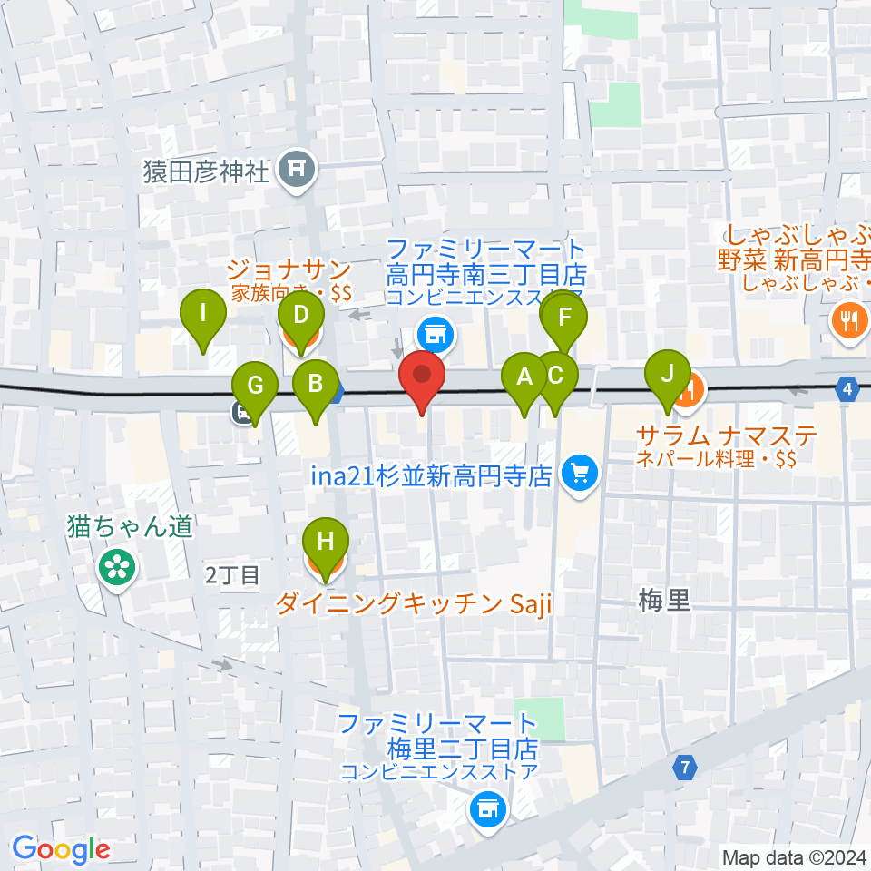 OTOlab周辺のファミレス・ファーストフード一覧地図