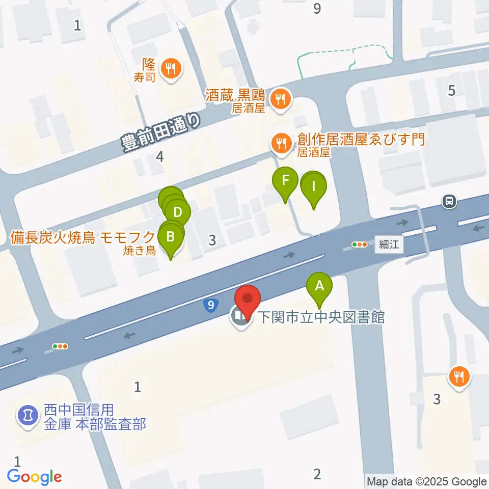 下関市生涯学習プラザ ドリームシップ周辺のファミレス・ファーストフード一覧地図