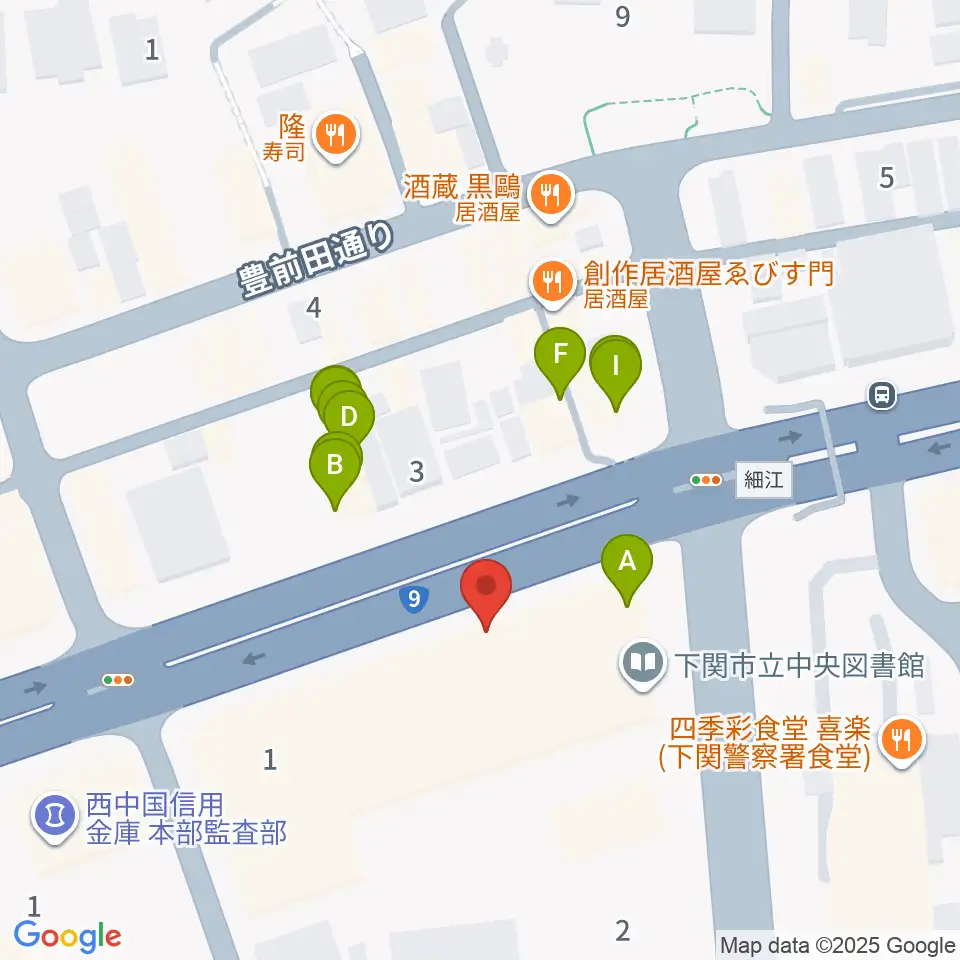 下関市生涯学習プラザ ドリームシップ周辺のファミレス・ファーストフード一覧地図