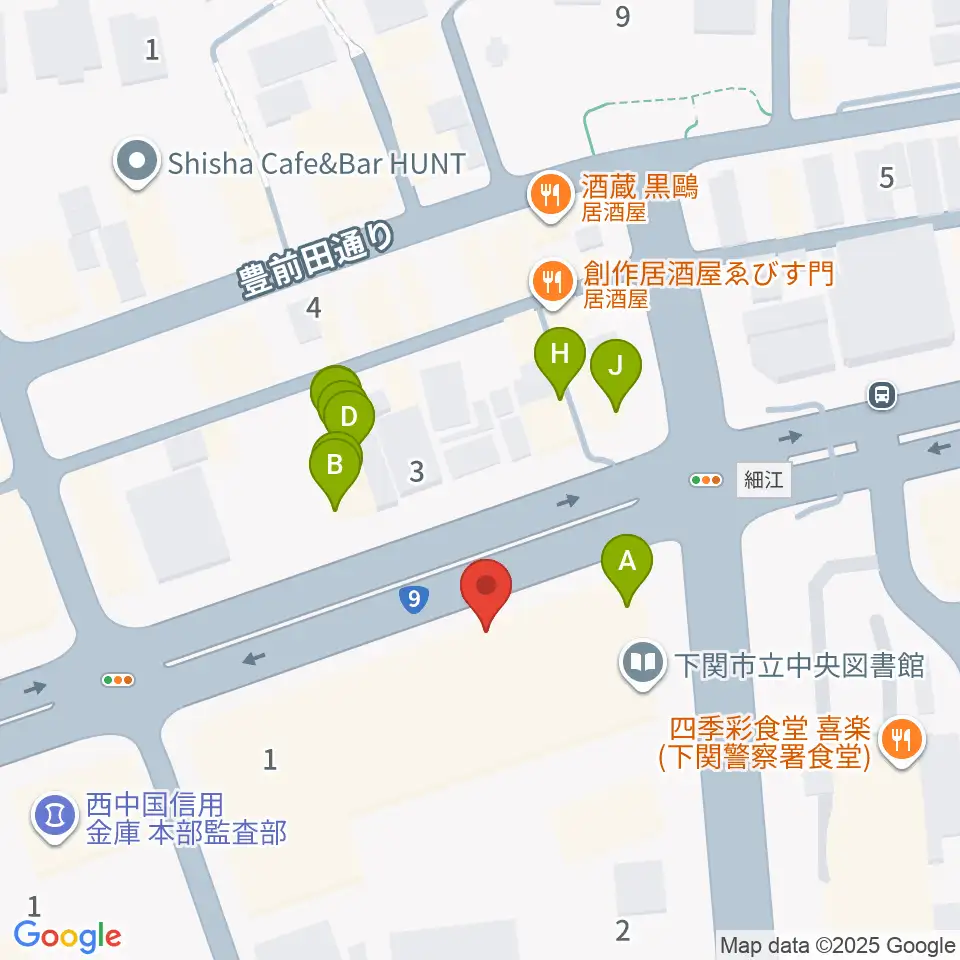 下関市生涯学習プラザ ドリームシップ周辺のファミレス・ファーストフード一覧地図