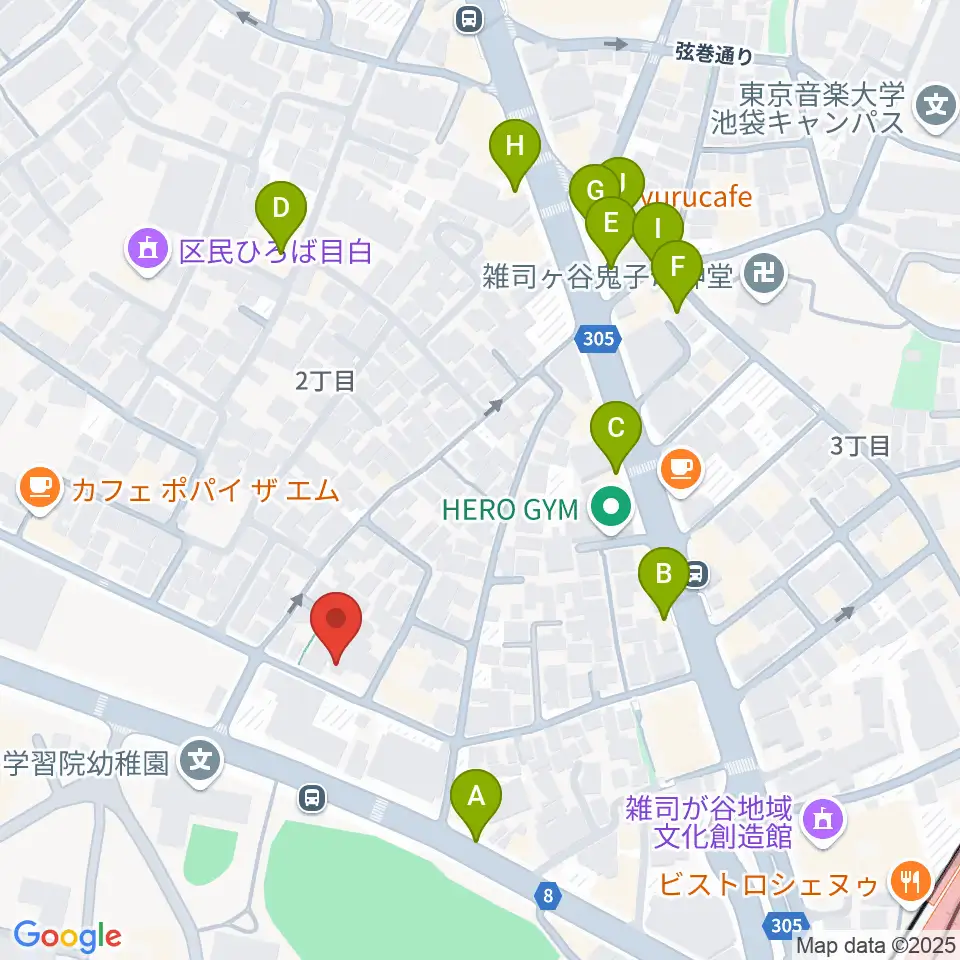 バードランド Birdland Guitars周辺のファミレス・ファーストフード一覧地図