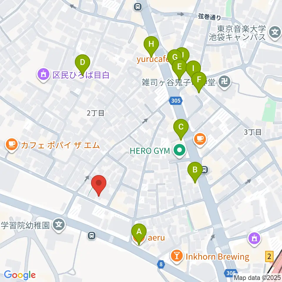 バードランド Birdland Guitars周辺のファミレス・ファーストフード一覧地図