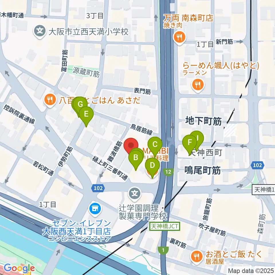 ヒビキミュージックサロン リーヴズ周辺のファミレス・ファーストフード一覧地図