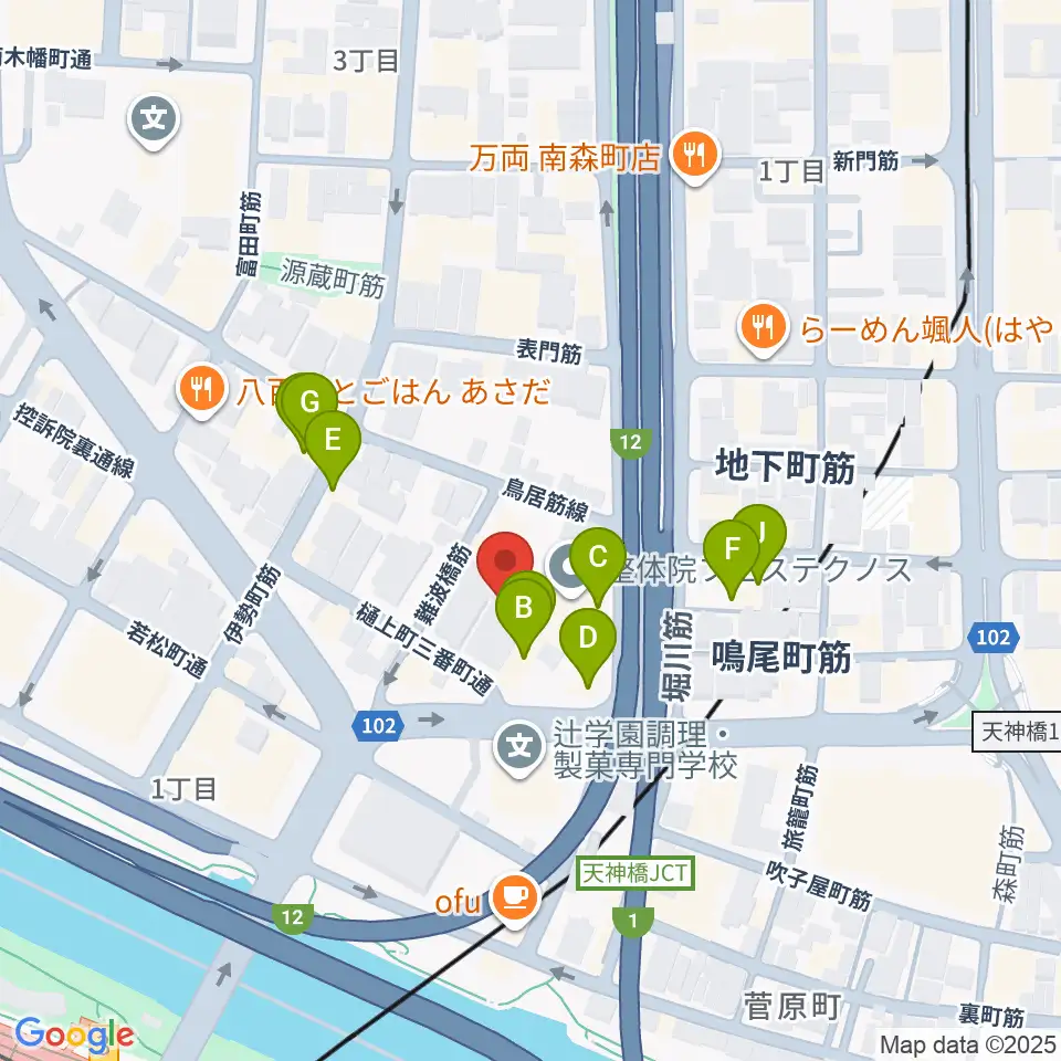 ヒビキミュージックサロン リーヴズ周辺のファミレス・ファーストフード一覧地図